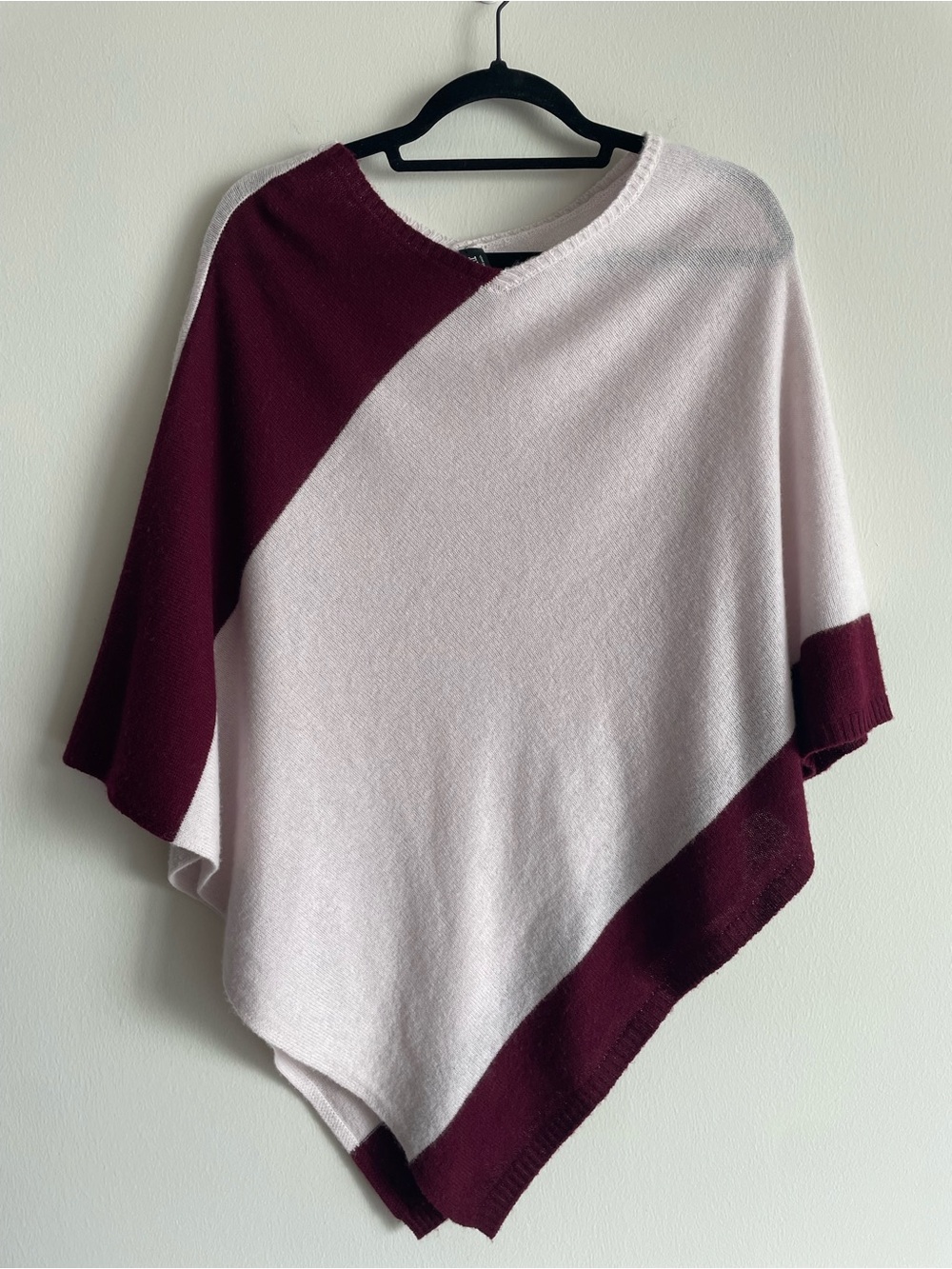Beryll 100% cashmere two tone block print pink and purple poncho shawl wrap